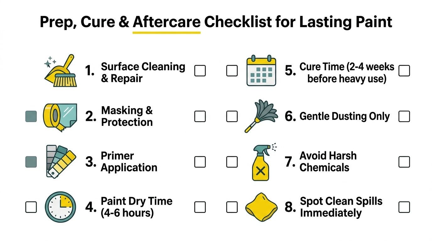 An eight-step checklist for prep, cure, and aftercare processes to ensure long-lasting interior paint jobs.